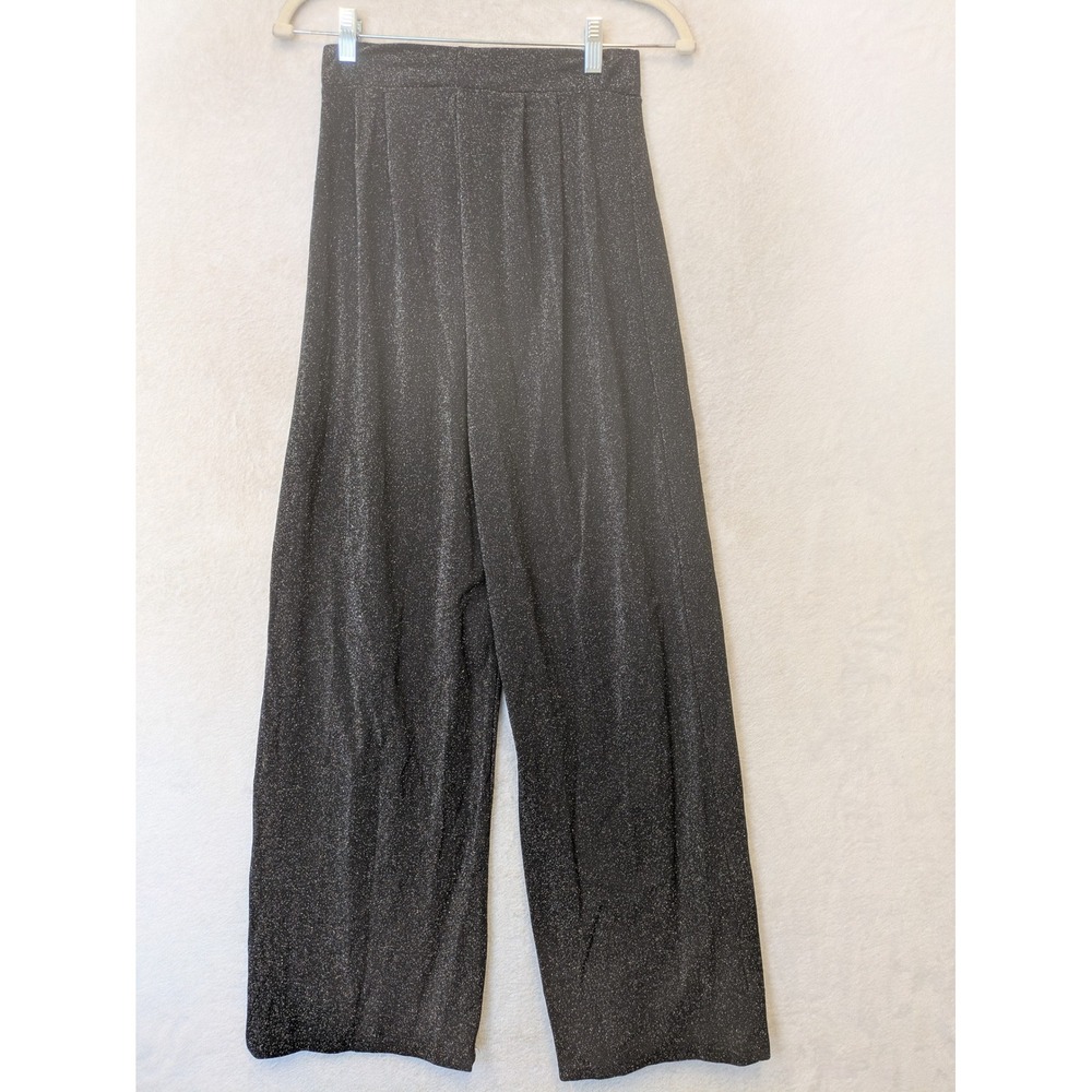 Unbranded Sparkle Pants Women's Small Black Silver Glitter High Rise Wide Leg